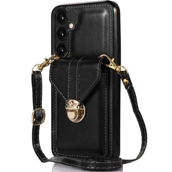 Чохол для Samsung Galaxy A25 5G, Card Holder, з плечовим ременем, чорний