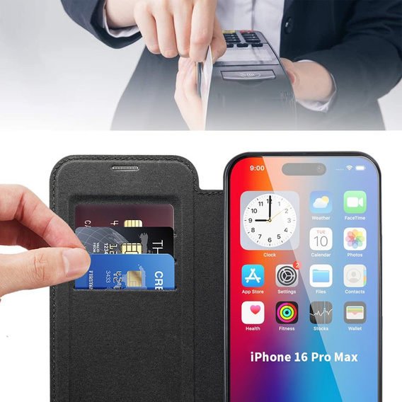 Откидной чехол для iPhone 16 Pro Max, RFID Wallet MagSafe CamShield, чёрный