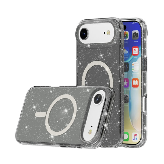Чехол для iPhone Air, для MagSafe, глиттер, полупрозрачный черный