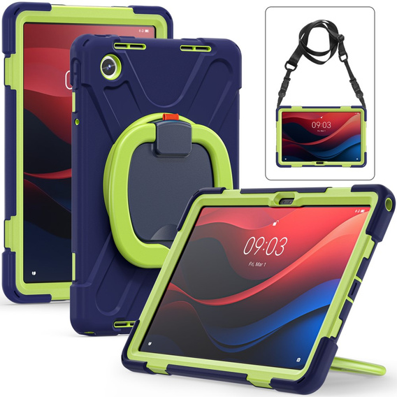 Детский чехол для Lenovo Tab M11, бронированный с ремешком, темно-синий / зеленый