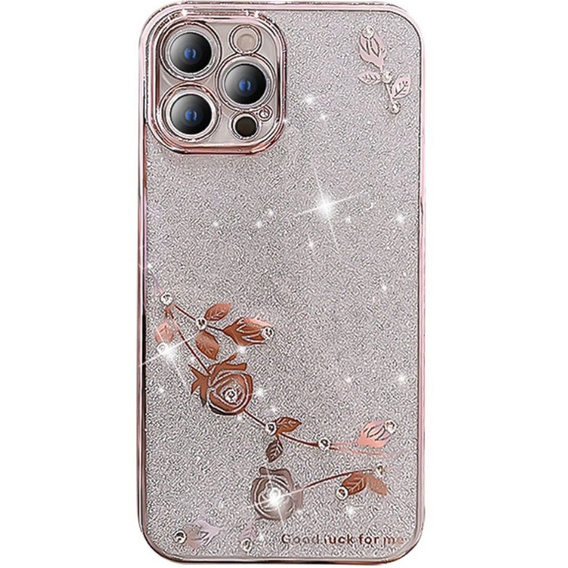 Чохол для iPhone 12 Pro Max, Glitter Flower, рожевий rose gold