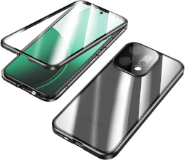 Чехол для Oppo Reno 14, магнитное двойное стекло, прозрачный с черными боками