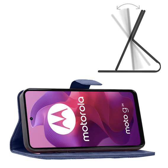 чехол-крышка для Motorola Moto G24 / G24 Power / G04, Rhombus Crossbody Leather, синий