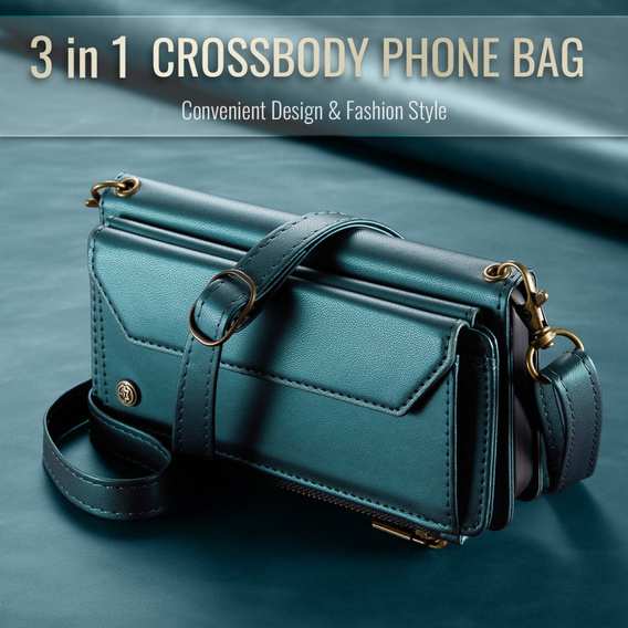 Чохол CASEME для Samsung Galaxy A56 5G, RFID Leather Wallet з плечовим ременем, зелений