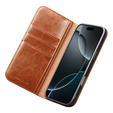 Флип-кейс QIALINO из натуральной коровьей кожи для iPhone 17 Pro Max, коричневый