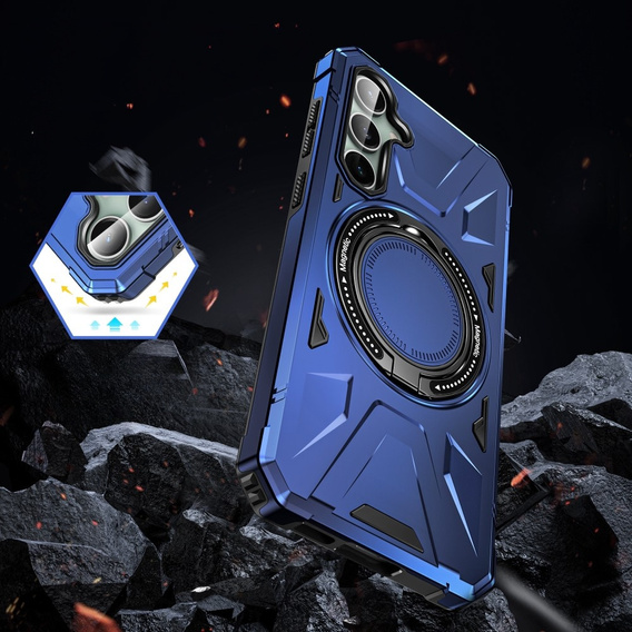 Чехол для Samsung Galaxy A15 5G, бронированный с подставкой и ручкой-планшетом, фиолетовый + 9H стекло