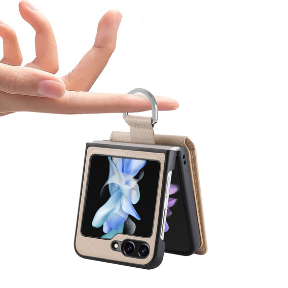 Чохол для Samsung Galaxy Z Flip7 FE / Z Flip6, Card Slot Ring Case, бежевий