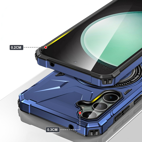 Чехол для Samsung Galaxy A15 5G, бронированный с подставкой и ручкой-планшетом, фиолетовый + 9H стекло