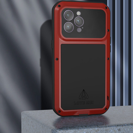 Чехол Love Mei до iPhone 14 Pro Max, armored with glass, красный