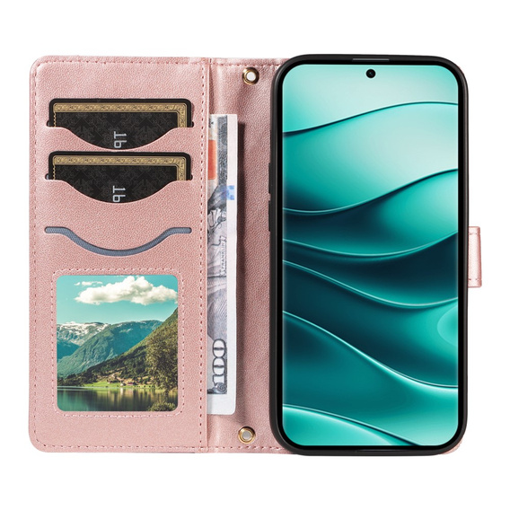 чехол-крышка для Xiaomi Redmi Note 14 Pro 5G / Xiaomi Redmi Note 14 Pro+ 5G / Xiaomi Poco X7 5G, Rhombus Crossbody Leather, розовый rose gold