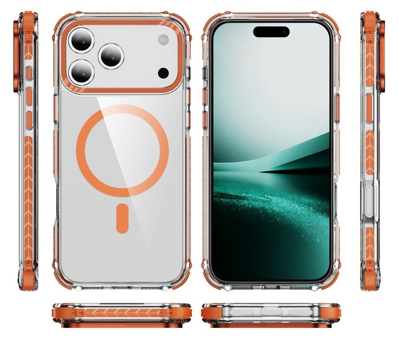 Броньований чохол MagSafe прозорий з помаранчевими боковинами для iPhone 17 Pro Max