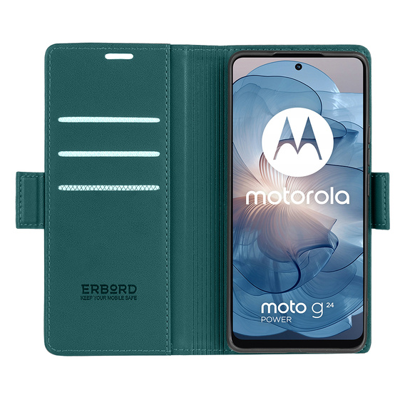 Чохол для Motorola Moto G24 Power, ERBORD Glossy Litchi, гаманець з клапаном, зелений