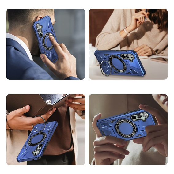 Чехол для Samsung Galaxy S23 FE, бронированный с подставкой и ручкой-планшетом, синий