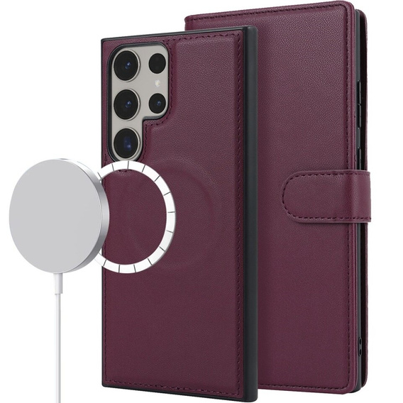 Чехол с откидной крышкой для Samsung Galaxy S23 Ultra, бумажник, для MagSafe, бордовый