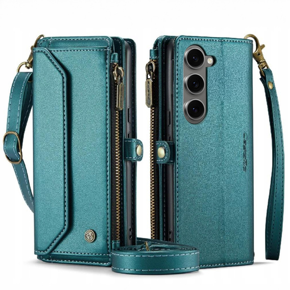 Чехол CASEME для Samsung Galaxy S24 FE, RFID Leather Wallet, с плечевым ремнем, зелёный