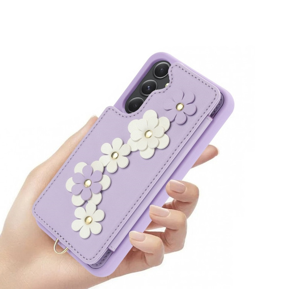 Чехол для Samsung Galaxy S23 FE, Leather Flower Card Slot, фиолетовый