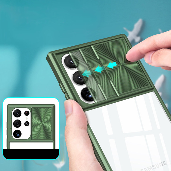 Чехол до Samsung Galaxy S22 Ultra, Slide Camera, зелёный