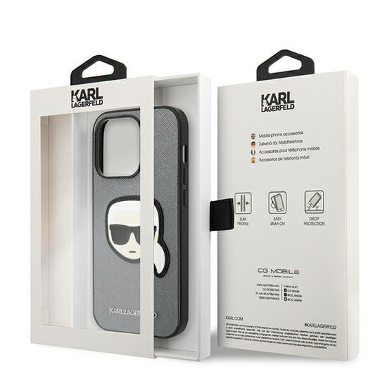 Чехол Karl Lagerfeld до iPhone 14 Pro, Saffiano Karl's Head Patch, серебряный