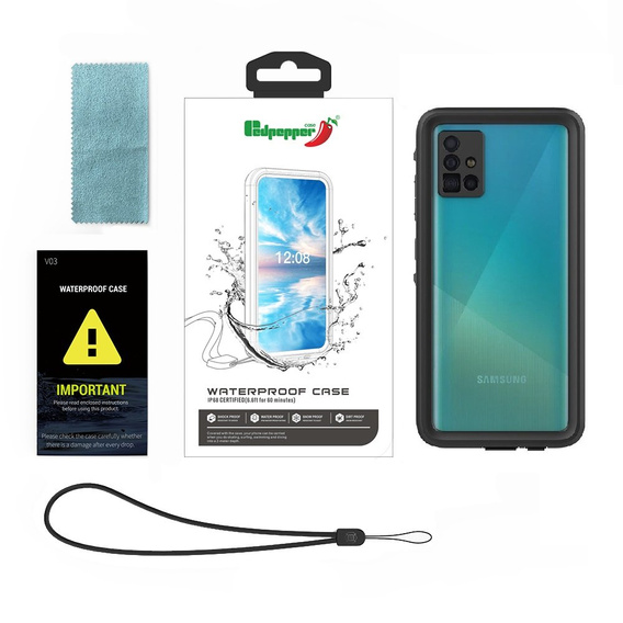 Водонепроникний чохол IP68 для Samsung Galaxy A51 4G, Redpepper, чорний