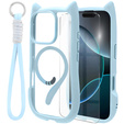 Чохол для iPhone 16 Pro Max, для MagSafe, Cute Cat, синій + захисне скло
