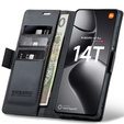 Чехол для Xiaomi 14T Pro, ERBORD Glossy Litchi, кошелек с клапаном, чёрный