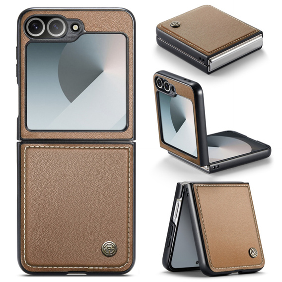 Чохол для Samsung Galaxy Z Flip7 FE / Z Flip6, CASE Litchi Leather, коричневий