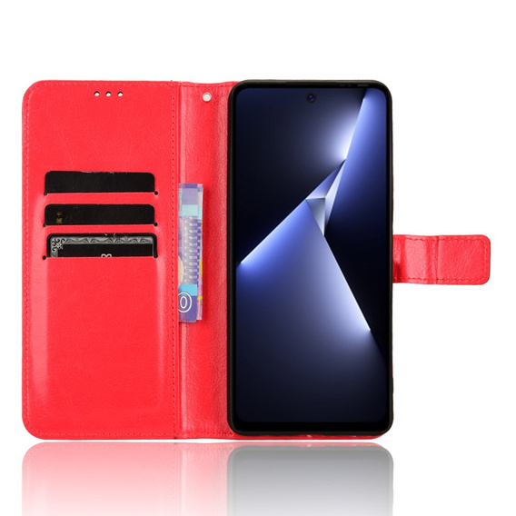 Откидной чехол для Tecno Pova 5 Pro 4G, Crazy Horse Wallet, красный