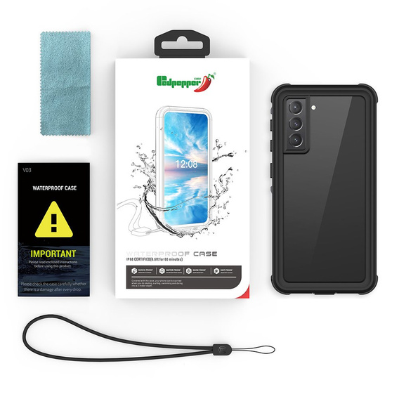 Водонепроникний чохол IP68 для Samsung Galaxy S21, Redpepper, чорний
