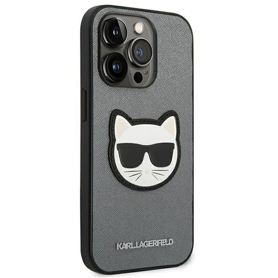 Чехол Karl Lagerfeld до iPhone 14 Pro Max, Saffiano Choupette Head Patch, серебряный