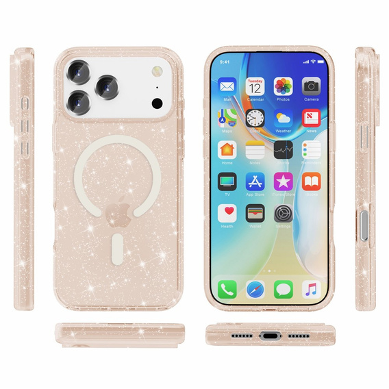 Чехол для iPhone 17 Pro, для MagSafe, глиттер, прозрачное золото