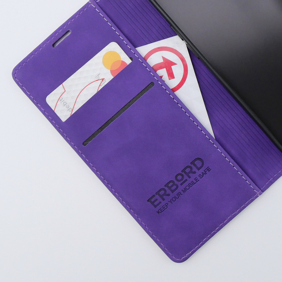 Чохол для iPhone 15, ERBORD Vintage, гаманець з клапаном, фіолетовий