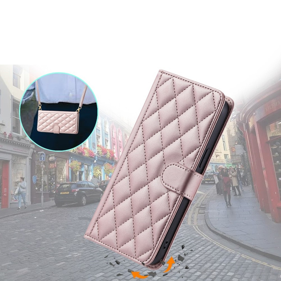 чехол-крышка для Samsung Galaxy A55 5G, Rhombus Crossbody Leather, розовый rose gold