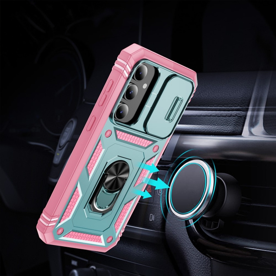 Чехол NOX Camera Slide Samsung Galaxy S23 FE, CamShield Slide, зелёный / розовый