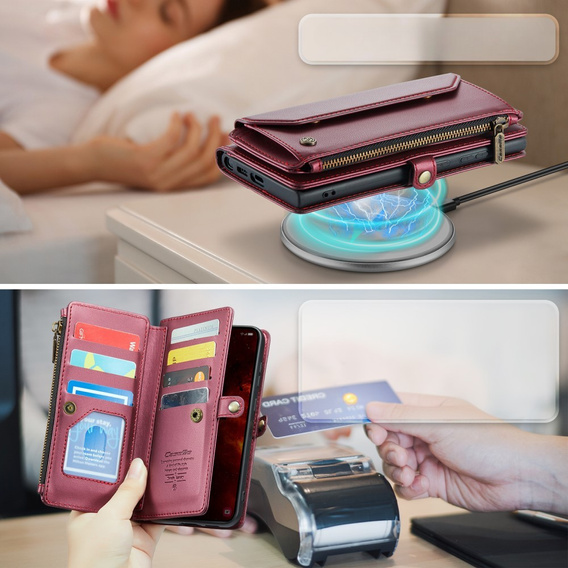 Чехол CASEME для Samsung Galaxy S24 FE, RFID Leather Wallet, с плечевым ремнем, красный