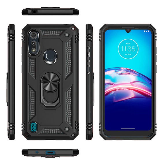 Бронированный Чехол до Motorola Moto E6S, Nox Case Ring, чёрный