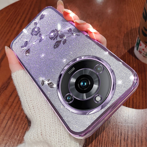 Чехол для Realme 11 Pro 5G / Pro+ 5G, Glitter Flower, фиолетовый
