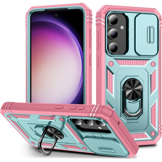 Чехол NOX Camera Slide Samsung Galaxy S23 FE, CamShield Slide, зелёный / розовый