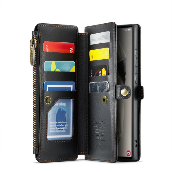 Чехол CASEME для Samsung Galaxy S25 Ultra, RFID Leather Wallet, с плечевым ремнем, чёрный
