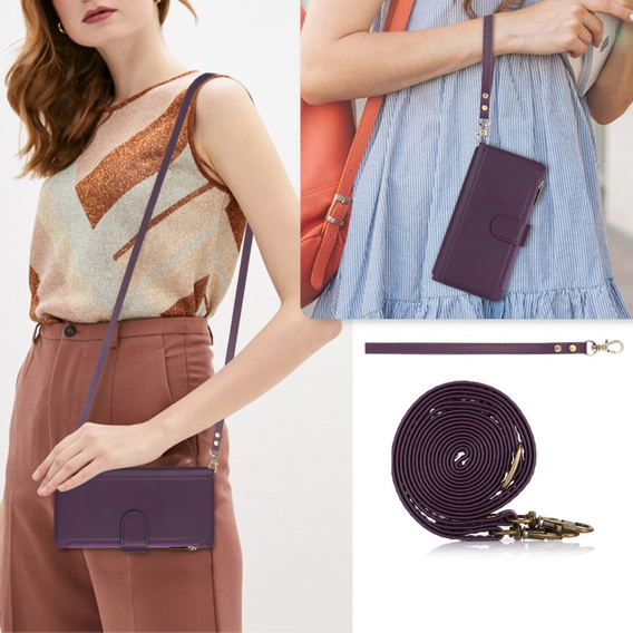 Откидной чехол для Samsung Galaxy S24 Ultra, Wallet Zipper Pocket RFID, с плечевым ремнем, чёрный