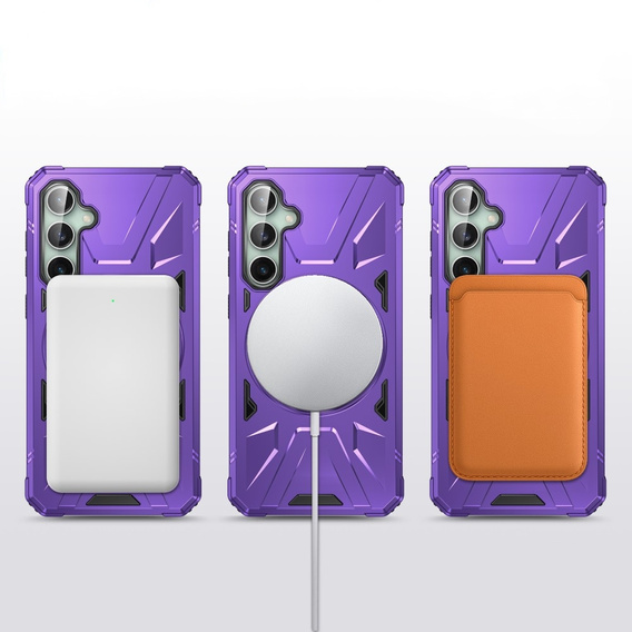 Чохол для Samsung Galaxy S23 FE, броньований з підставкою та ручкою, фіолетовий
