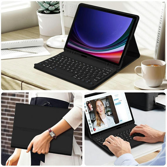 Чехол + клавиатура Samsung Galaxy Tab S9 FE, Leather Pen Slot, чёрный