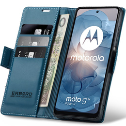 Чехол для Motorola Moto G24 Power, ERBORD Glossy Litchi, кошелек с клапаном, синий