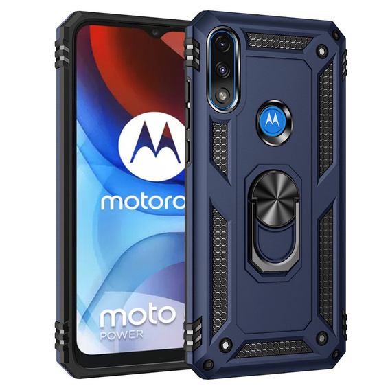 Бронированный Чехол до Motorola Moto E7 Power / E7i Power, Nox Case Ring, темно-синий