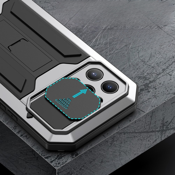 Чохол для iPhone 13 Pro Max, R-JUST CamShield Slide, броньований, сріблястий / чорний