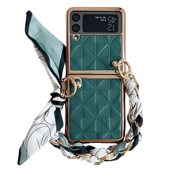 Чохол для Samsung Galaxy Z Flip4 5G, Grid Leather, зелений