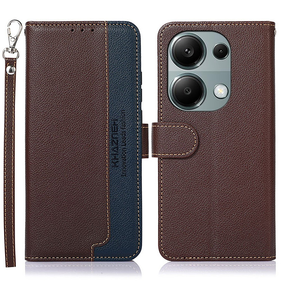 Чохол-фліп для Xiaomi Redmi Note 13 Pro 4G / Xiaomi Redmi Note 14S / Xiaomi Poco M6 Pro 4G, KHAZNEH RFID, коричневий / синій