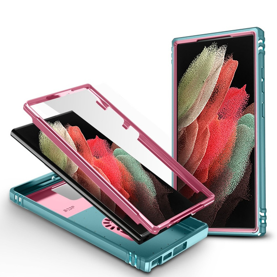 Чехол NOX Camera Slide Samsung Galaxy S24 Ultra, CamShield Slide, зеленый / розовый