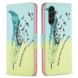 Откидной чехол для Samsung Galaxy A35 5G, Wallet, Feather синий / жёлтый