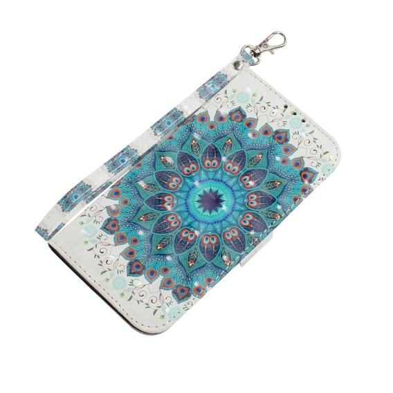 Откидной чехол для Samsung Galaxy A15, Wallet mandala, белый + 9H стекло