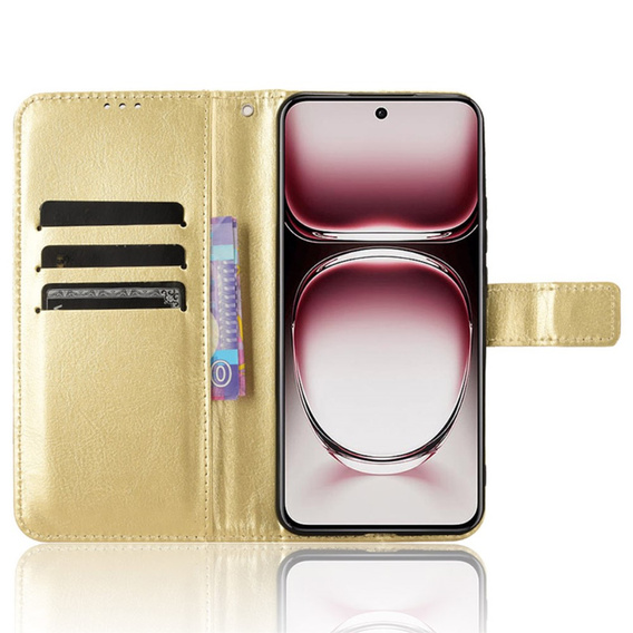 Футляр з клапаном для Oppo Reno 12 Pro, Crazy Horse Wallet, золотий